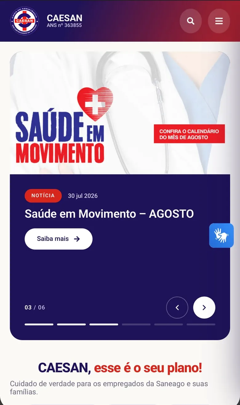 Site novo.caesan.com.br no celular